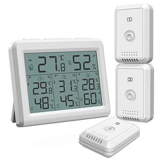 AMIR Indoor Outdoor Thermometer, Digital Hygrometer Thermometer with 3 Wireless Sensors, Temperature Humidity Gauge with LCD Backlight, Wireless Thermometer Hygrometer for Home, Office, Baby Room