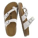 CUSHIONAIRE Pluto Cork Footbed Summer Sandals for Women 2025 Comfortable Slides with Adjustable Buckles, Toe Loop & Stitched Design – Stylish Slip On Women Footwear, White, 8 UK