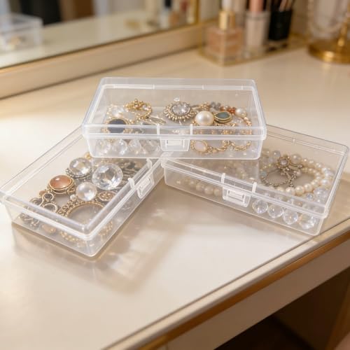 Image of 12 Pack Rectangular Clear Plastic Storage Containers | 5.3 x 3.1 x 1.18 inch, Hinged Lid, For Beads and Small Craft Items