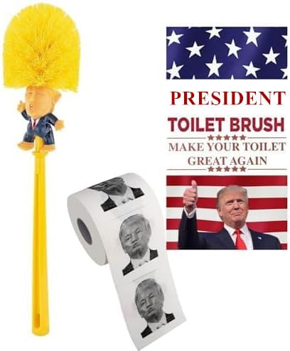 Toilettenbürste & Toilettenpapierrollen-Set, lustiges Gag-Geschenk, Toilettenschüsselbürste für die Badezimmerreinigung, Politische Satire-Produkte