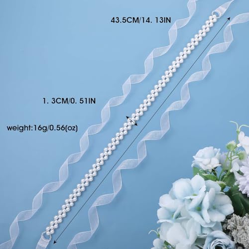 Pearl Belt, Wedding Pearl Waist Belt for Women, Bridal Bridesmaid Dresses Sash Belts, Organza White Ribbon Belts for Formal Dress Tight or loose dress Wedding Party2