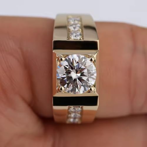 14K Gold 1.0Ct Lab Grown Diamond Ring for Men, IGI Certified, D-E Color, VS, 10K/14K/18K Real Gold Diamond Ring with 0.2 Cttw Diamond Accents, for Engagement Fathers Day Wedding Size 4-183