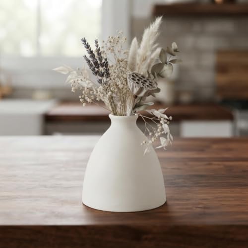 Image of Ceramic Flower Vase for Home Decor Modern Matte White Decorative Table Vase Minimalist Nordic Vase for Pampas Grass, Dried, Artificial & Fresh Flowers Living Room, Bedroom & Office