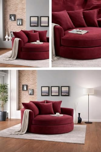 Image of SOFALIZE - Modern Barrel Accent with Pillows Round Sofa Modern Combines Contemporary Design Oversize Arm Chair Cozy Club Chair for Bedroom, Living Room, Lounge, Hotel & Office Hallways Sofa (Red)
