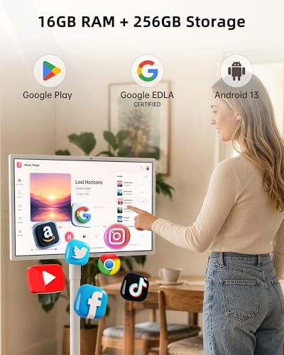 Image of KTC MEGAPAD 32 Inch 4K Smart Portable TV on Wheels,16G+256G Storage, Android OS EDLA Certified, Four 8W Speakers, Built-in Battery&Camera, Voice Remote, UHD Touch Screen with Rolling Stand, A32Q7 Max