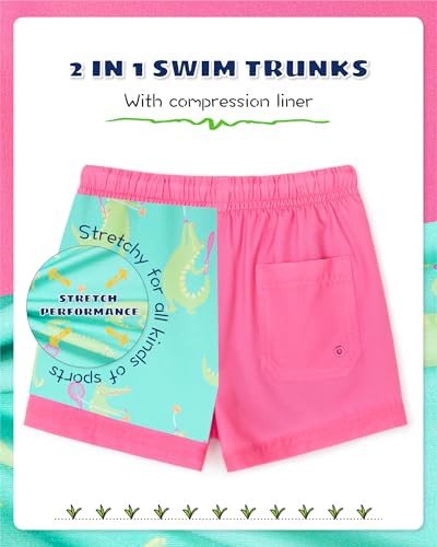 Image of SURF CUZ Boys Swim Trunks with Boxer Brief Liner Toddler Boy Stretch Swimsuit Shorts Quick Dry Swimming Trunks Bathing Suit