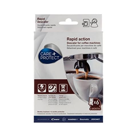 Care + Protect Descaler for Coffee Machine and Kettles, Universal, Removes Limescale and Residues of Coffee and Tea, 6 Single Sachets Powder Cover