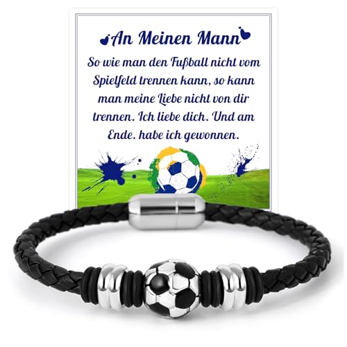 FANCIBAND Fussball Geschenke für Ihn Herren Lederarmband Fußball Armband Fussball Valentinstag...