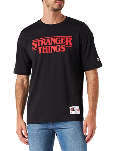Champion X Stranger Things Camiseta Crewneck Camiseta Crewneck Unisex-Adulto, Negro (KK001), L