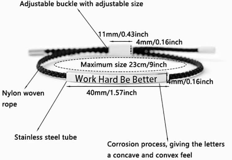 LIU JUN Work Harder Be Better Inspirational Bracelet For Women, Adjustable Handmade Braided Stainless Steel Tube Engraved Self Worth Motivational Bracelets Healing Gifts Jewelry - Image 3