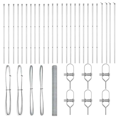 vidaXL Hexagonzaun 1,5x50 m Verzinkter Stahl, Zaunpfosten 13 Stück Ø32 mm 200 cm Verzinkter Stahl