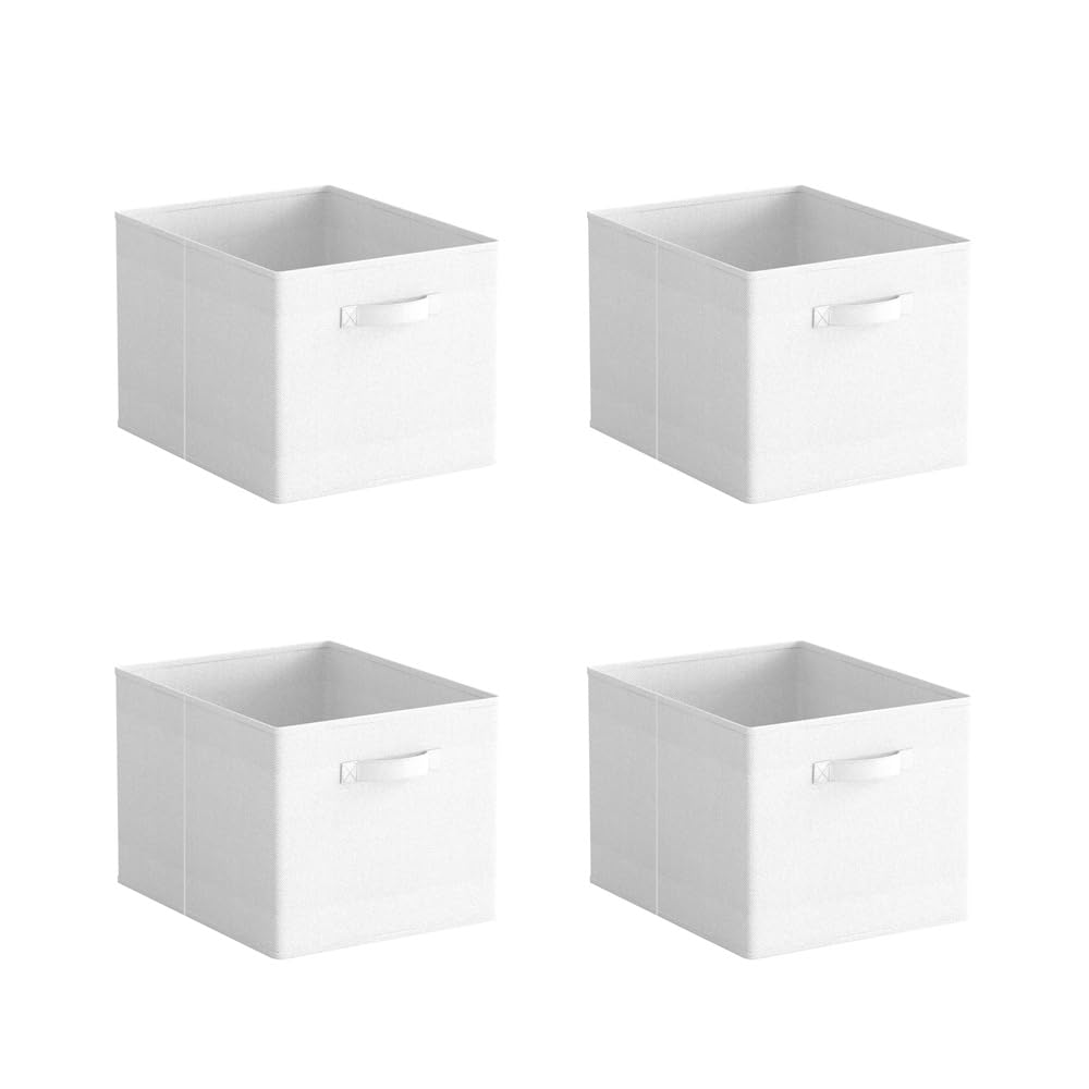 Pack of 2/4/6 Non-Woven Fabric Unit Storage Cubes Boxes Foldable Collapsible Storage Organizer Basket Bins with Handle for Wardrobe Clothes Toys Bedroom Living Room (White 38*30cm, Pack of 4)