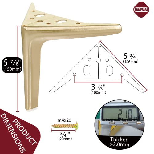 Sunvfafa Gold Legs For Furniture Set Of 4, Metal Cabinet Dresser Legs, 6 Inch Replacement Furniture Legs For Ottoman, Nightstand, Cupboard, Coffee Table, Sofa, Wardrobe, Cube Storage (Brushed Gold) #TOP4