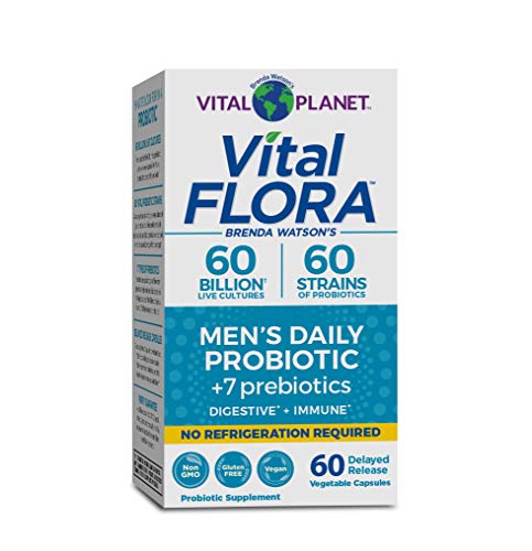 Vital Planet - Vital Flora Men’s Daily Shelf Stable Probiotic Supplement with 60 Billion Cultures and 60 Strains, Immune and Digestive Support Probiotics for Men with Prebiotic Fiber, 60 Capsules