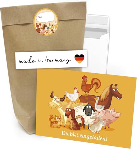 Kindergeburtstag Einladung Set Tiere Bauernhof Orange Niedlich Kinder