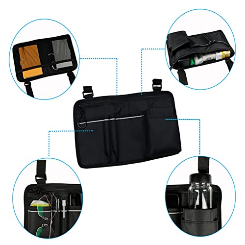 Wheelchair Side Bag,Double-Sided Armrest Pouch with Cup Hold and Reflective Strip, for Most Wheelchairs Walkers or Rollators - Image 3