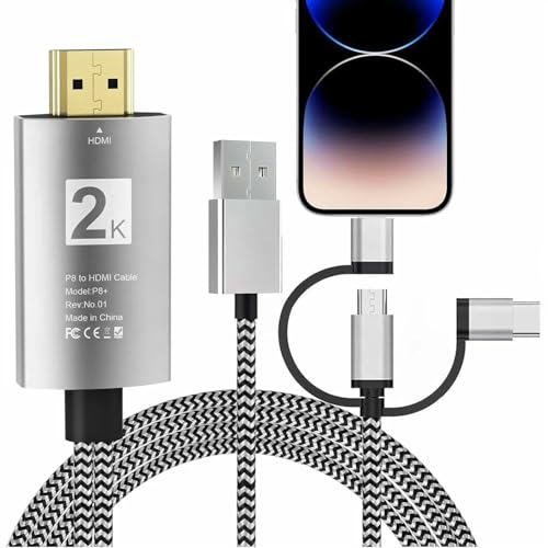 Hovvaa Phone HDMIϊP[u y2025fz 3in1 Phone/Type C/Micro USB to HDMI P[u 2MڑP[u AVϊA_v^ [dȂĐ AV/TV ȒPڑ 1080Pʒx