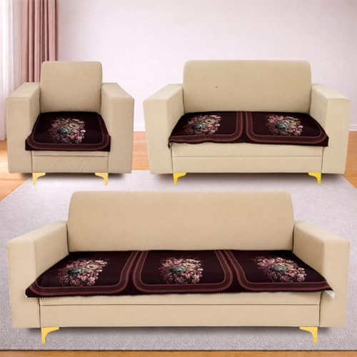 Image of Homerz Premium 'Luxe Series' Sofa Cover | Holland Velvet Fabric | Smooth Finish | Anti-Slip Fleece Backing Couch Protector (Maroon, 6 (3+2+1) Seater, Only Seat Cover)