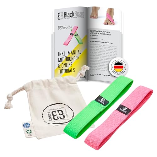 BlackBoard ToeBands in 2 Stärken (2er Set) I Widerstandsbänder für Füße I Hallux Valgus Band Zehenspreizer I Physiotherapie & Fußkräftigung I Sport Gummiband Fitness für Neuraltraining