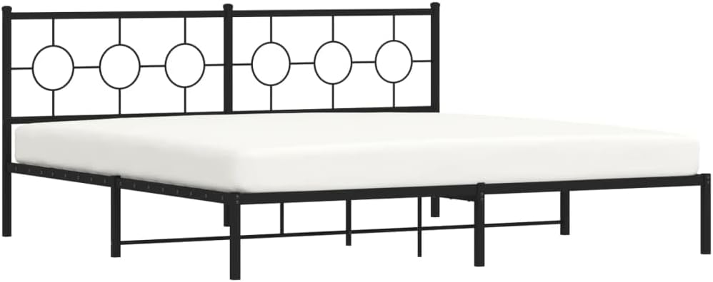 Metal Bed Frame with Headboard Black Powder-Coated Steel Double Platform Frame Sturdy Slatted Foundation for Bedroom Mattress Support Easy Assembly No Box Spring Needed