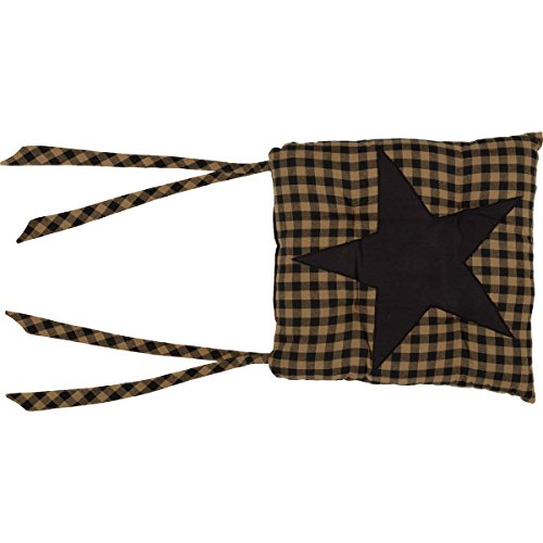 VHC Brands Black Star Chair Pad Country Design, Raven Black and Tan