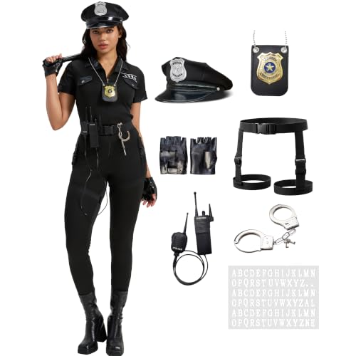 Women Police Officer Costume Set, Cop Uniform Outfit for Halloween Cosplay