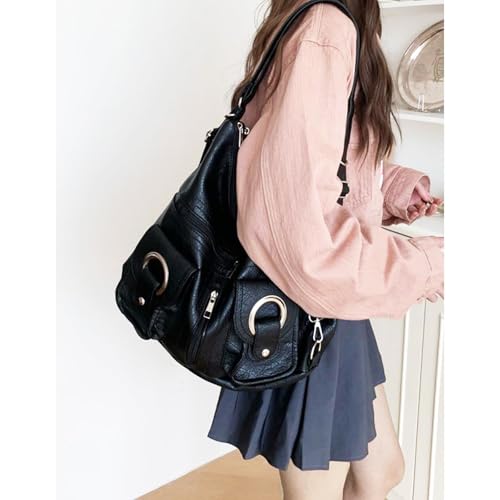 Bolso bandolera convertible para mujer de cuero negro miniatura 2