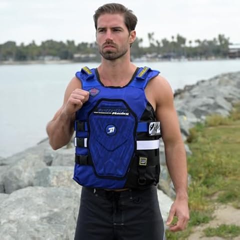 Jettribe RS-25P Side Entry Impact Vest - Customizable 25th Anniversary Edition - Premium PWC Jet Ski Ride & Race Comp Boating Vests for Ultimate Performance with Style and Safety - Blue Cover