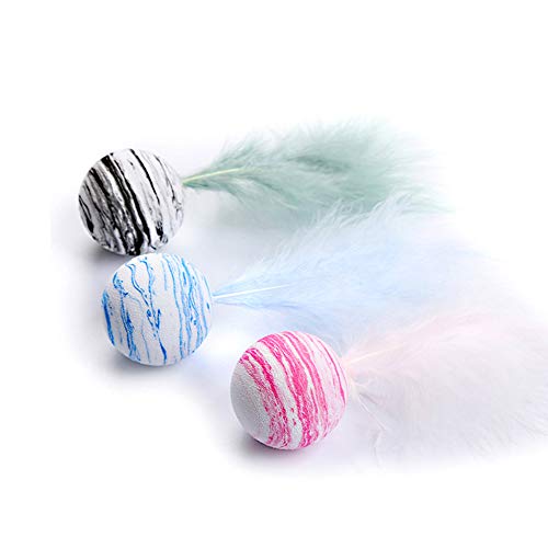 mewmewcat Brinquedo bola de gato com penas Brinquedos interativos para gatos, jogando bolas colorida