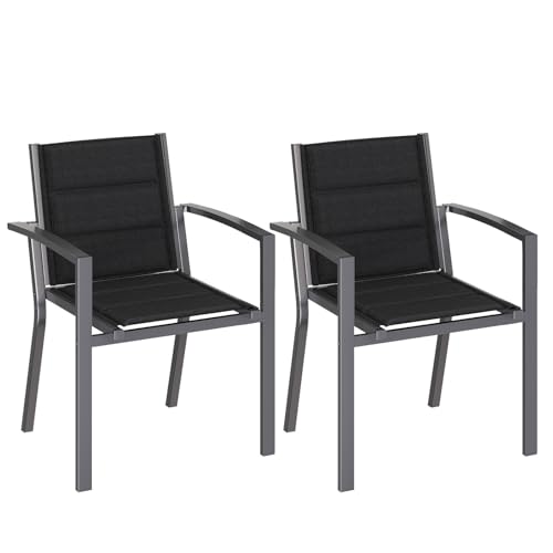 JUMMICO Gartenstuhl Stapelbar, 2er Set Aluminium Gestell mit Komfortsitz aus Textilene, Gartenstühle mit Armlehnen für Balkon und Terrasse