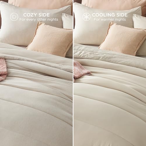 Bedsure Queen Comforter Set - Cooling and Warm Bed Set, Linen Reversible Bedding for All Season, 3 Pieces, 1 Queen Size Comforter (88"x88") and 2 Pillow Cases(20"x26")