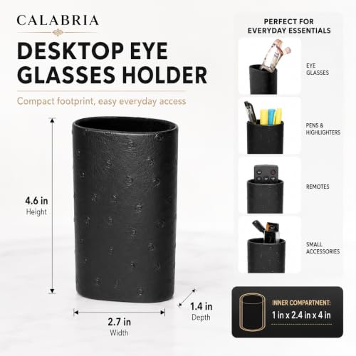 Image of Calabria Desktop Eye Glasses Holder Soft Lining Weighted Base Eyeglasses Stand Case Desks Nightstands PU Leather Mens Womens