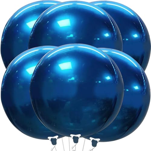 Ballon Bleu Métallisé, 6 Pièces 22 Pouces Métal Bleu, Ballons Métalliques en Aluminium Brillant pour Anniversaire, Mariage, Baby Shower Décoration