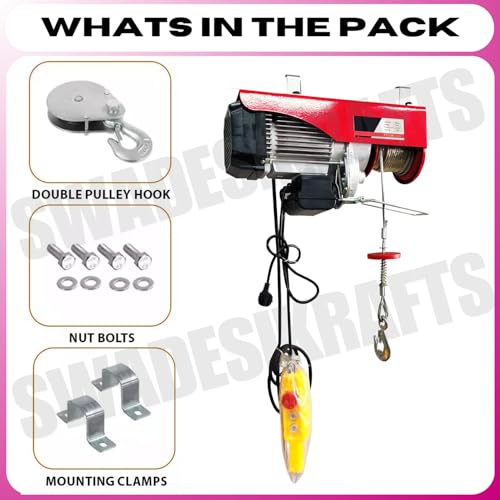 SWADESI KRAFTS 1.5hp PA 500kg 30 meter Mini Electric Hoist Material Handling With Copper Motor Single Phase | Winch Construction Mini Hoist Motor (Without Trolley)(Safe load 200-250kg)