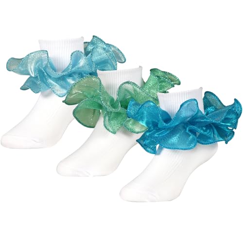 3 Pairs Girls White Ruffle Socks Toddler Double Lace Frilly Pageant Dress Sock for Infant Baby