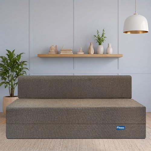 Image of Starlon 3 Seater Sofa Cum Bed Foldable 3-in-1 Sofa Bed with 1 Year Warranty, Washable Jute Fabric Cover | Guest Bed | Coffee Brown 6x6 Ft