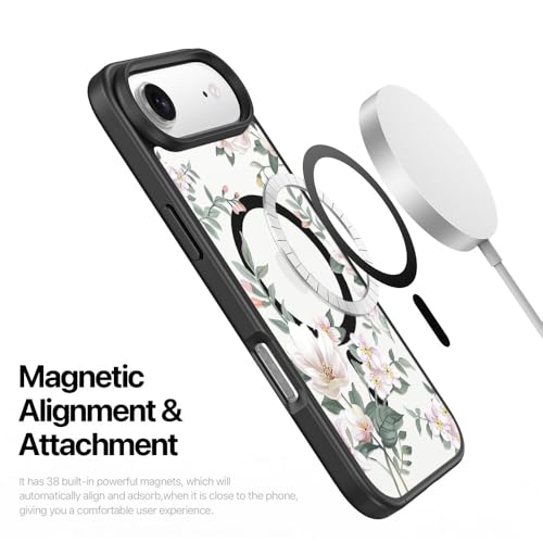 Image of VONZEE Back Cover Case Compatible with iPhone 17 Air Case, Luxury Retro Flowers Floral Clear for Magnetic Wireless Charging Case Shockproof PC+TPU Cute Glossy Shiny Cover for Girls Women, 6.6'' Black