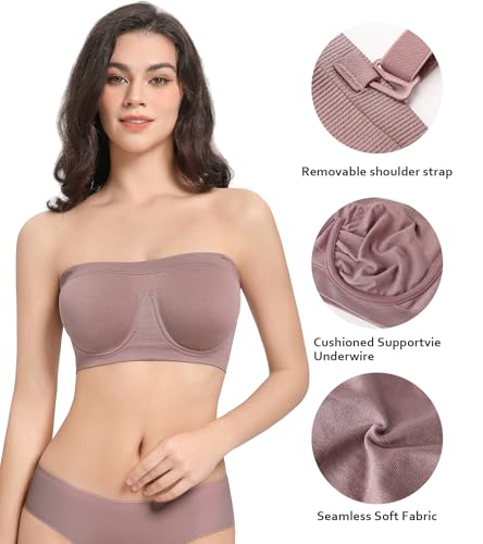 Image of Lemorosy Women's Invisible Seamless Non-Padded Underwire Bandeau Multiway T-Shirt Bra