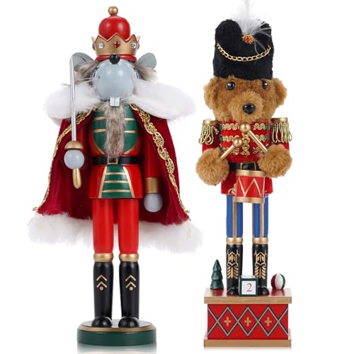 Xiongxiong 2 x Nussknacker-Weihnachtsdekorationspuppe, 28 cm Soldat,...