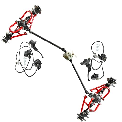 4WD Go Kart Front & Rear Drive Axle Shaft Kit with CV Axles, Suspension Swing Arms, Differential & Reverse Gearbox, Brake Calipers, Drive Shaft for ATV UTV Quad Buggy Golf Cart 4 Wheelers