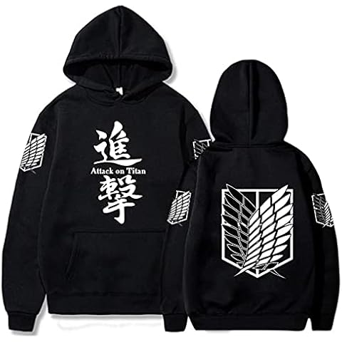 Sybnwnwm Attack on Titan Hoodie Levi Anime Pullover Scout Legion Hoodies Long Sleeve Streetwear Sweatshirts Black Cover