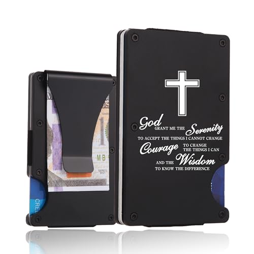 Image of THTCSQ Christian Gifts Minimalist Personalized Engraved Metal Wallet,Slim Wallet for Men,Birthday Graduation Gifts Christmas Gift Bible Verse Religious Gifts (God grant)