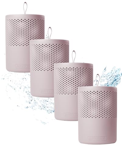 ABSODRY - Deshumidificador sin electricidad hasta - Incluye recarga - De plástico reciclado - Deshumidificador para salón, baño, sótano, paquete de 4 unidades (4 rosas)