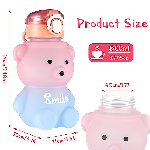 Fuyamp Kawaii Bear Water Bottle With Straw and Strap,800ml Cute Gradient Colorful Water Bottles Portable Leakproof BPA-free Drinking Cups for Kids Girls Women Sports Camping Picnic Hiking Travel - Image 2