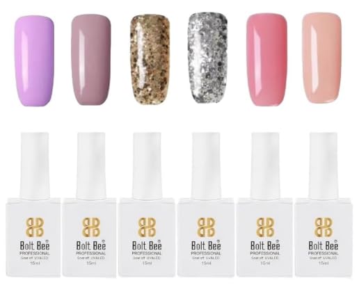 Image of Bolt Bee Gel Polish Kit, 6 Colors Light Soft Sakura White Nude Spring Soak off Nail Art Design Manicure Kit at Home (08)