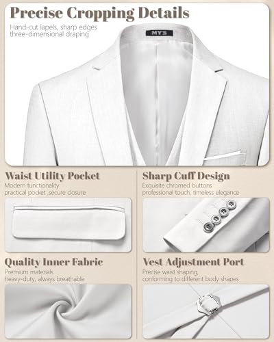 Image of MY'S Men's 3 Piece Suit Notch Lapel 2 Button Blazer Slim Fit Dress Business Party Jacket Vest Pants & Tie Set