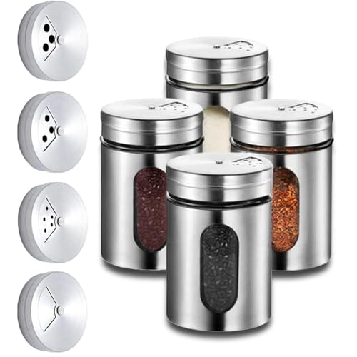 4 Pack 80ml Salt Pepper Shaker, Salt Shaker with Adjustable Pour Holes, Spice Shaker, Glass Spice Jar with Shaker lids, Salt Cellar Salt Container Salt Dispenser for Seasoning Kitchen