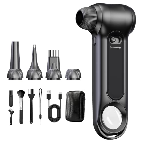 Image of Compressed Air Duster 150000RPM Cordless Blower LED for Electronics Car | 150000RPM brushless cordless air duster. Stepless speed control. Rechargeable with LED light. Multi nozzles for electronics