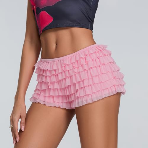 Image of Women Lace Layered Micro Shorts Cotton Soft Y2k Cute Fairy Pajamas Bottoms Low Rise Bloomers Panties