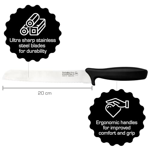 Rockingham Forge Range 20cm Serrated Bread Knife - Lightweight Sharp Stainless Steel Kitchen Knives with Black Handle - Image 4